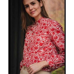 J.Crew Liberty FabricRed White Floral Button Down Shirt Size 4